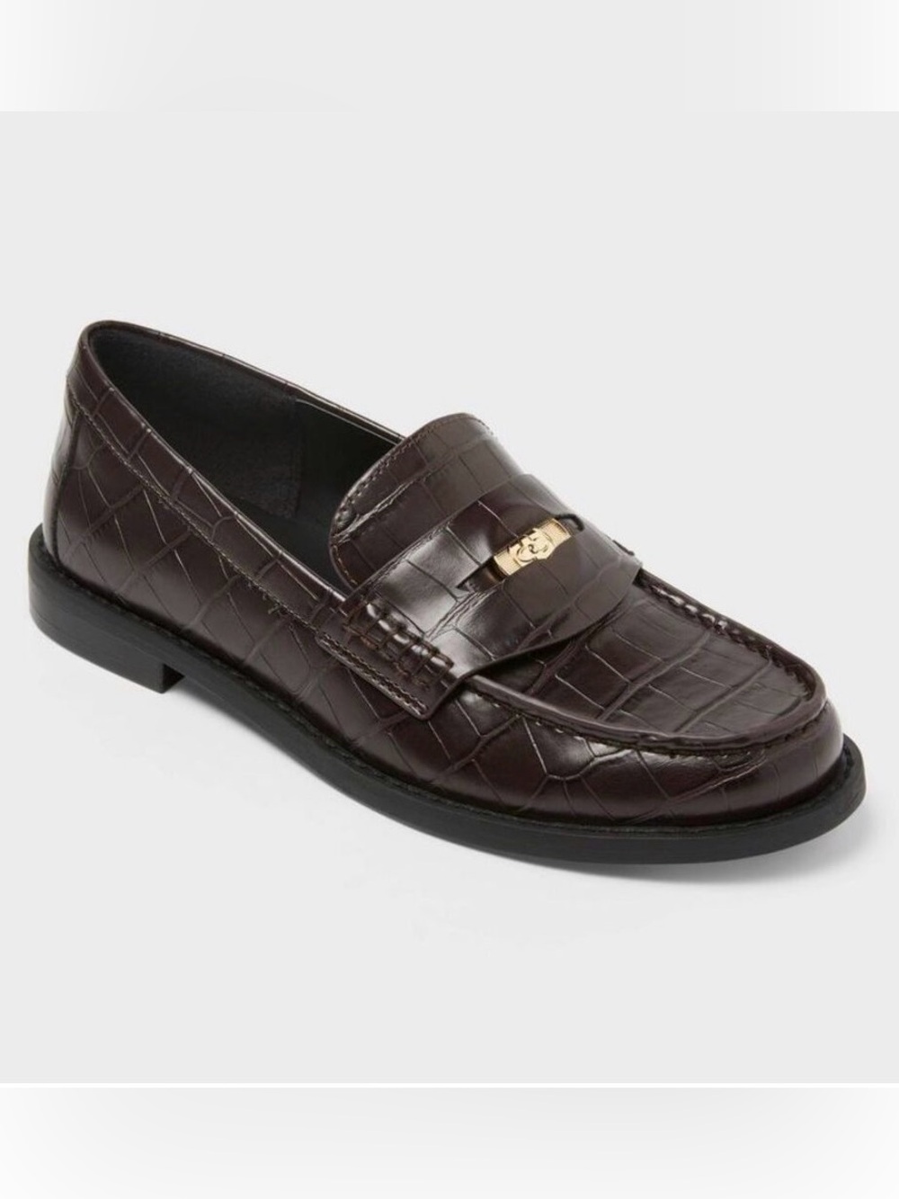A New Day Phyllis Brown Croc Embossed Penny Loafers Women’s 6.5 Academia Preppy